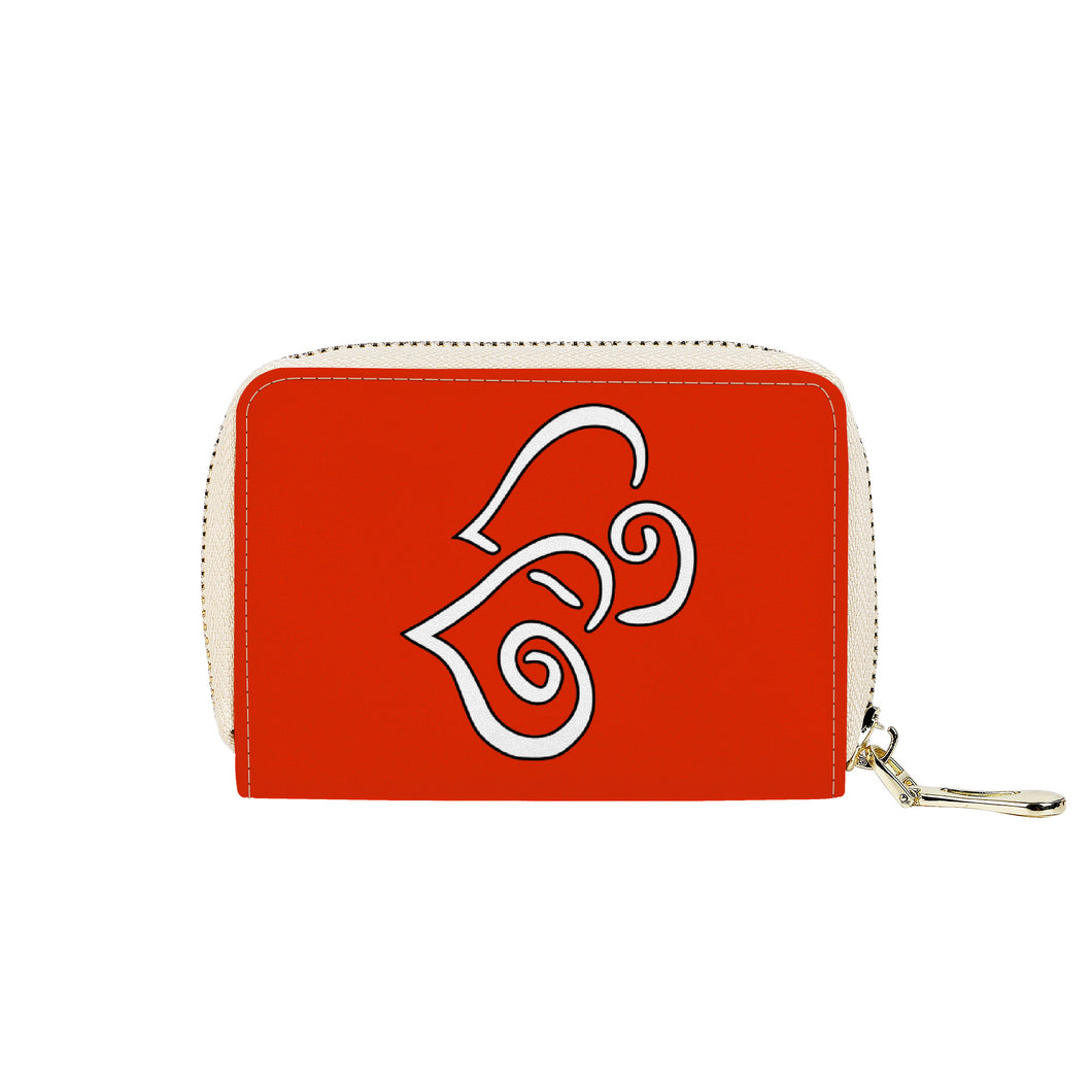 Ti Amo I love you - Exclusive Brand - Methyl Orange - Double White Heart - PU Leather -Zipper Card Holder