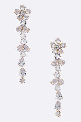 CZ Flower Long Chandelier Earrings Ti Amo I love you