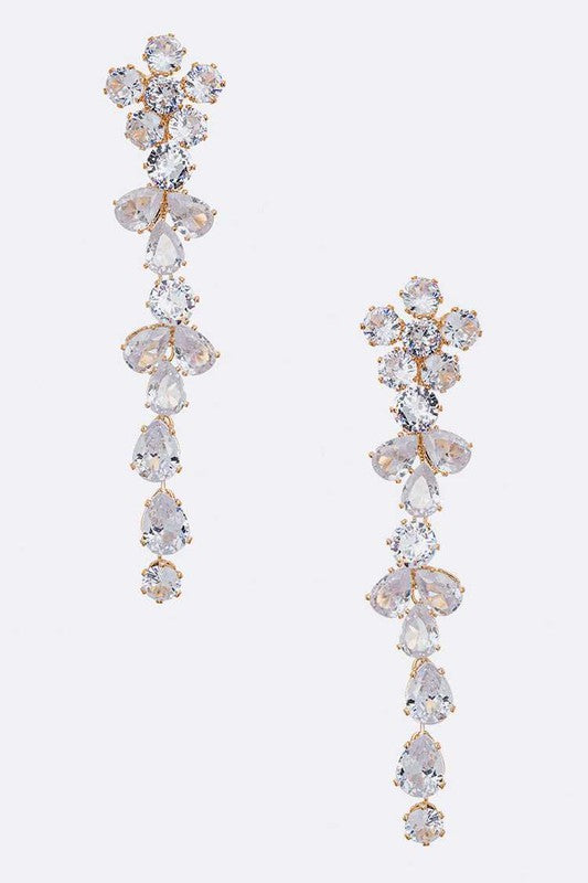 CZ Flower Long Chandelier Earrings Ti Amo I love you