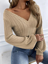 Load image into Gallery viewer, Cable-Knit V-Neck Long Sleeve Knit Top Ti Amo I love you
