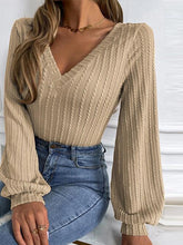 Load image into Gallery viewer, Cable-Knit V-Neck Long Sleeve Knit Top Ti Amo I love you
