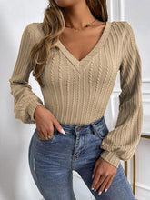 Load image into Gallery viewer, Cable-Knit V-Neck Long Sleeve Knit Top Ti Amo I love you
