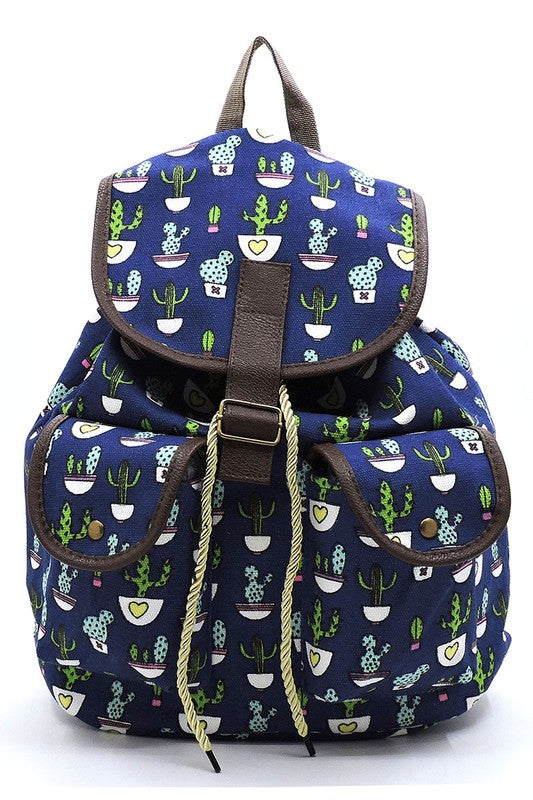 Cactus Printed Canvas Backpack Ti Amo I love you