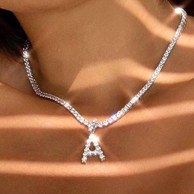 Caraquet Ice out A-Z Letter Initial Pendant Necklace Silver Color Tennis Chain Choker Necklace  Fashion Statement Jewelry Ti Amo I love you