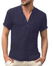 Load image into Gallery viewer, Casual Linen Solid Color Shirt Button V Neck Beach Shirt Men Summer Tops Ti Amo I love you
