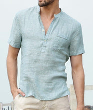 Load image into Gallery viewer, Casual Linen Solid Color Shirt Button V Neck Beach Shirt Men Summer Tops Ti Amo I love you
