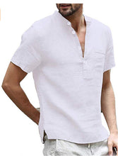 Load image into Gallery viewer, Casual Linen Solid Color Shirt Button V Neck Beach Shirt Men Summer Tops Ti Amo I love you
