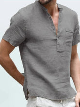 Load image into Gallery viewer, Casual Linen Solid Color Shirt Button V Neck Beach Shirt Men Summer Tops Ti Amo I love you
