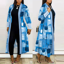 Load image into Gallery viewer, Casual Women Wear Imitation Denim Printed Long Trench Coat Cardigan Coat Ti Amo I love you
