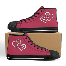 Load image into Gallery viewer, Ti Amo I love you - Exclusive Brand - Viva Magenta - Double White Heart High-Top Canvas Shoes - Black Soles
