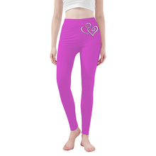 Load image into Gallery viewer, Ti Amo I love you - Exclusive Brand - Deep Fuchsia - Double White Heart -Womens / Teen Girls / Womens Plus Size - Yoga Leggings - Sizes XS-3XL
