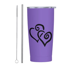 Load image into Gallery viewer, Ti Amo I love you - Exclusive Brand - Fushia Blue - Double Black Heart - 20oz Stainless Steel Straw Lid Cup
