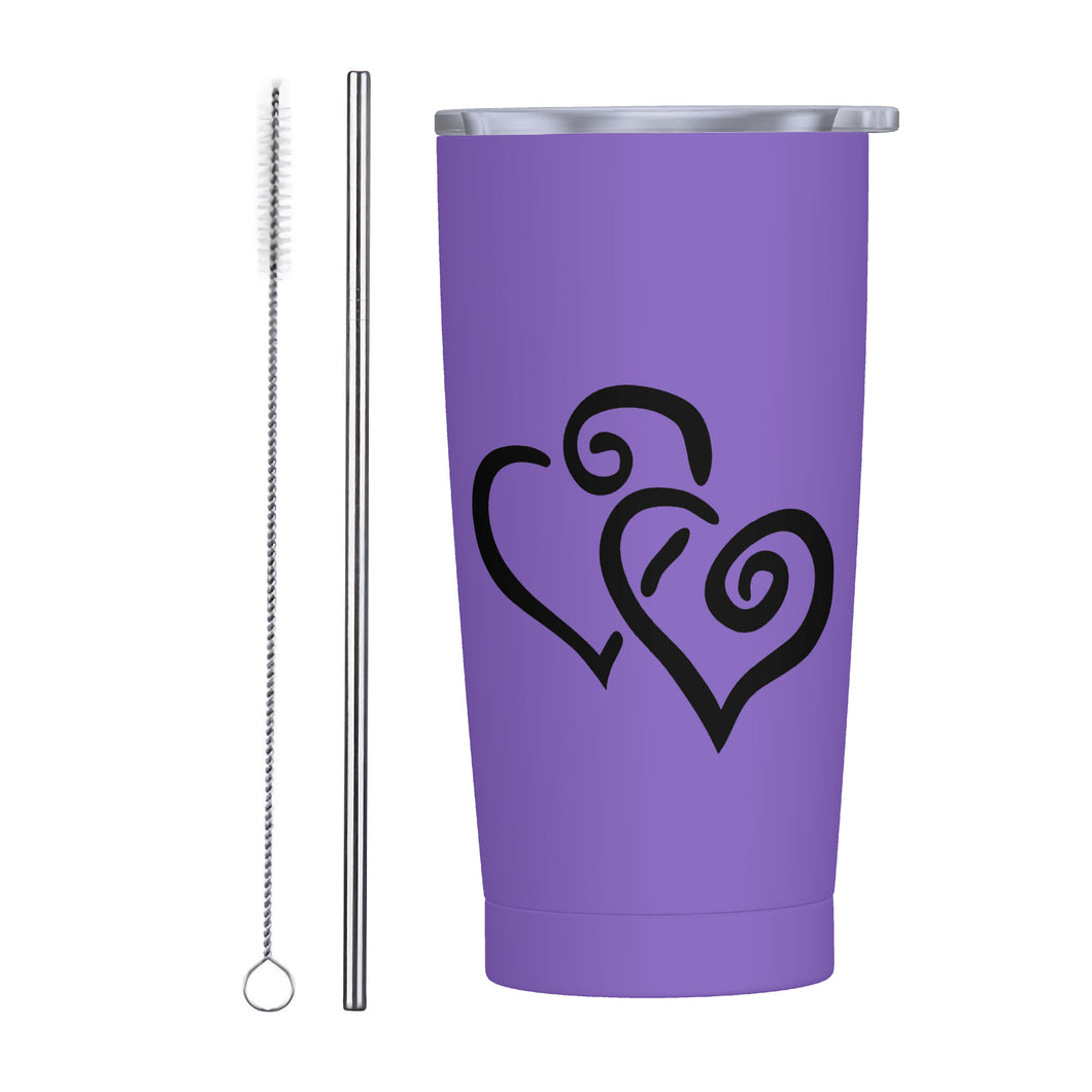 Ti Amo I love you - Exclusive Brand - Fushia Blue - Double Black Heart - 20oz Stainless Steel Straw Lid Cup