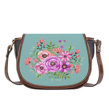 Load image into Gallery viewer, Ti Amo I love you - Exclusive Brand - Shadow Green 2 - Pink Floral Pattern -  Saddle Bag
