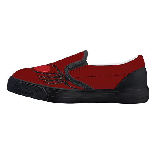 Ti Amo I loveyou - Exclusive Brand - Dark Burgundy- Skeleton Hands with Heart - Kids Slip-on shoes - Black Soles