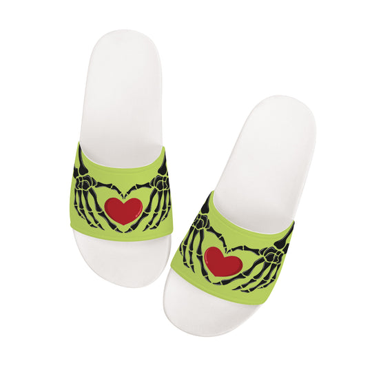 Ti Amo I love you - Exclusive Brand - Yellow Green - Skeleton Hands with Heart -  Slide Sandals - White Soles