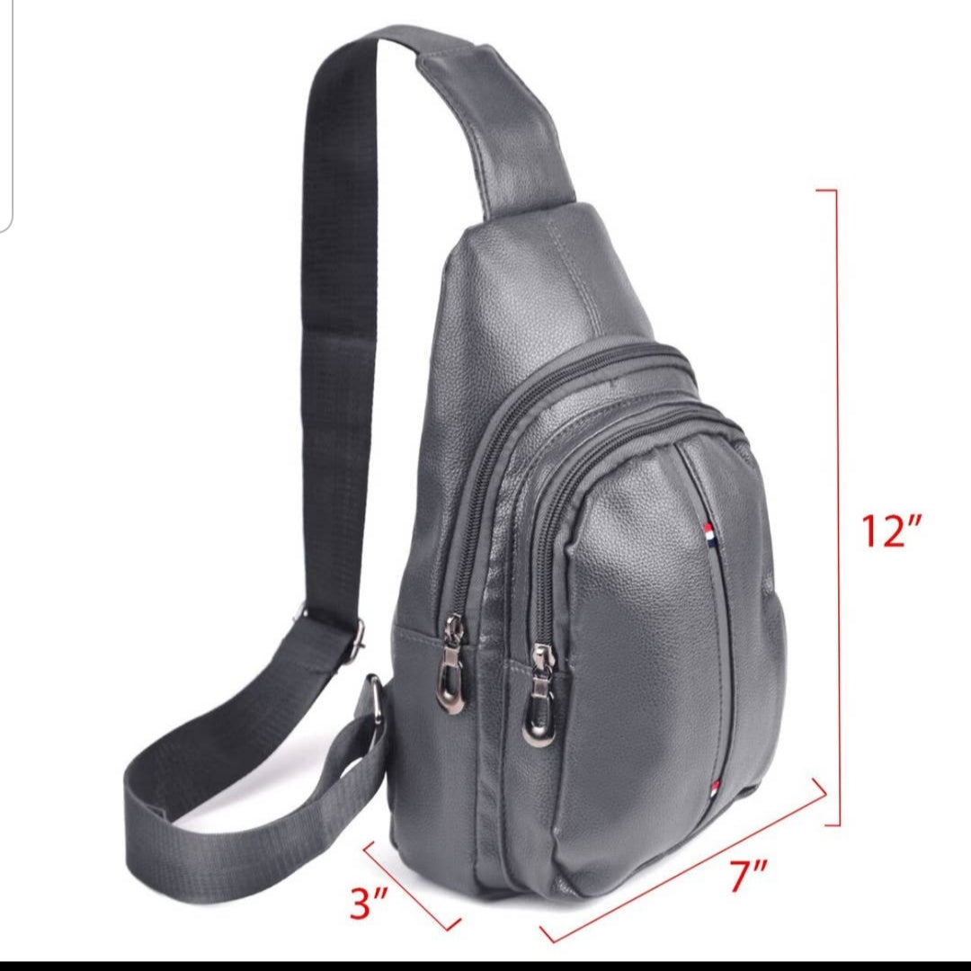 Charcoal Crossbody Leather Sling Bag Backpack with Adjustable Strap -Charcoal Ti Amo I love you