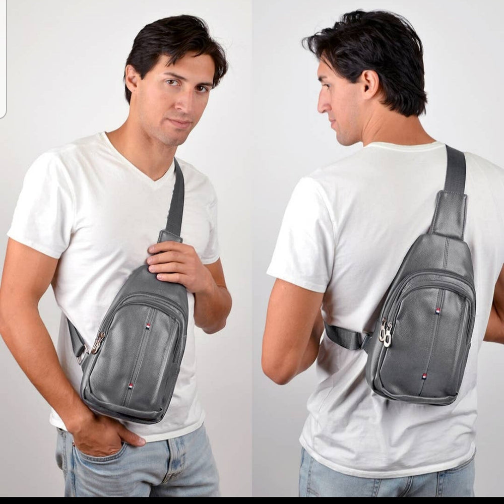 Charcoal Crossbody Leather Sling Bag Backpack with Adjustable Strap -Charcoal Ti Amo I love you