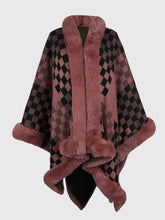 Load image into Gallery viewer, Checkered Faux Fur Trim Poncho Ti Amo I love you
