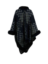 Load image into Gallery viewer, Checkered Faux Fur Trim Poncho Ti Amo I love you
