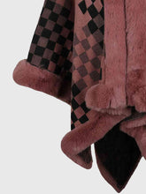 Load image into Gallery viewer, Checkered Faux Fur Trim Poncho Ti Amo I love you
