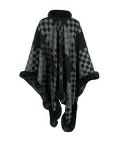 Load image into Gallery viewer, Checkered Faux Fur Trim Poncho Ti Amo I love you
