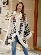 Load image into Gallery viewer, Checkered Faux Fur Trim Poncho Ti Amo I love you
