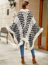 Load image into Gallery viewer, Checkered Faux Fur Trim Poncho Ti Amo I love you
