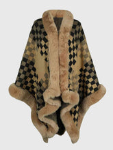 Load image into Gallery viewer, Checkered Faux Fur Trim Poncho Ti Amo I love you
