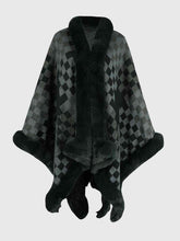 Load image into Gallery viewer, Checkered Faux Fur Trim Poncho Ti Amo I love you
