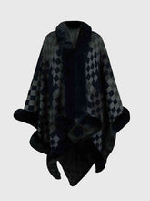 Load image into Gallery viewer, Checkered Faux Fur Trim Poncho Ti Amo I love you
