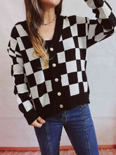 Load image into Gallery viewer, Checkered Open Front Button Up Cardigan Ti Amo I love you
