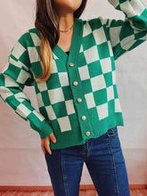 Load image into Gallery viewer, Checkered Open Front Button Up Cardigan Ti Amo I love you
