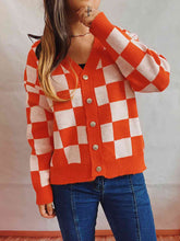 Load image into Gallery viewer, Checkered Open Front Button Up Cardigan Ti Amo I love you
