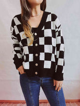 Load image into Gallery viewer, Checkered Open Front Button Up Cardigan Ti Amo I love you
