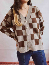 Load image into Gallery viewer, Checkered Open Front Button Up Cardigan Ti Amo I love you
