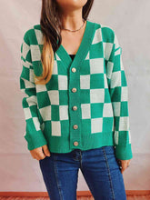 Load image into Gallery viewer, Checkered Open Front Button Up Cardigan Ti Amo I love you
