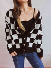 Load image into Gallery viewer, Checkered Open Front Button Up Cardigan Ti Amo I love you
