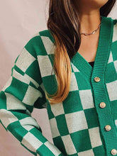 Load image into Gallery viewer, Checkered Open Front Button Up Cardigan Ti Amo I love you
