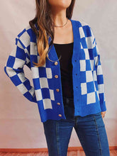 Load image into Gallery viewer, Checkered Open Front Button Up Cardigan Ti Amo I love you
