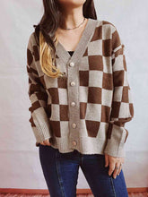 Load image into Gallery viewer, Checkered Open Front Button Up Cardigan Ti Amo I love you
