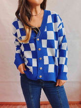 Load image into Gallery viewer, Checkered Open Front Button Up Cardigan Ti Amo I love you
