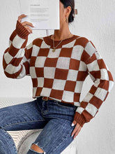 Load image into Gallery viewer, Checkered Round Neck Sweater Ti Amo I love you
