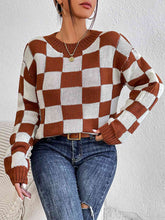 Load image into Gallery viewer, Checkered Round Neck Sweater Ti Amo I love you
