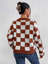 Load image into Gallery viewer, Checkered Round Neck Sweater Ti Amo I love you
