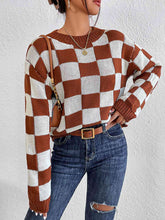 Load image into Gallery viewer, Checkered Round Neck Sweater Ti Amo I love you
