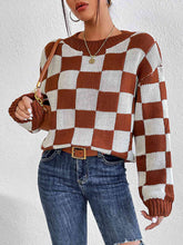 Load image into Gallery viewer, Checkered Round Neck Sweater Ti Amo I love you
