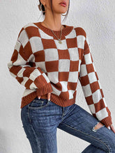 Load image into Gallery viewer, Checkered Round Neck Sweater Ti Amo I love you
