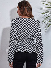 Load image into Gallery viewer, Checkered V-Neck Balloon Sleeve Peplum Blouse Ti Amo I love you
