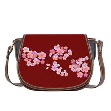 Load image into Gallery viewer, Ti Amo I love you - Exclusive Brand - Dark Burgundy - Pink Floral Branch - Saddle Bag
